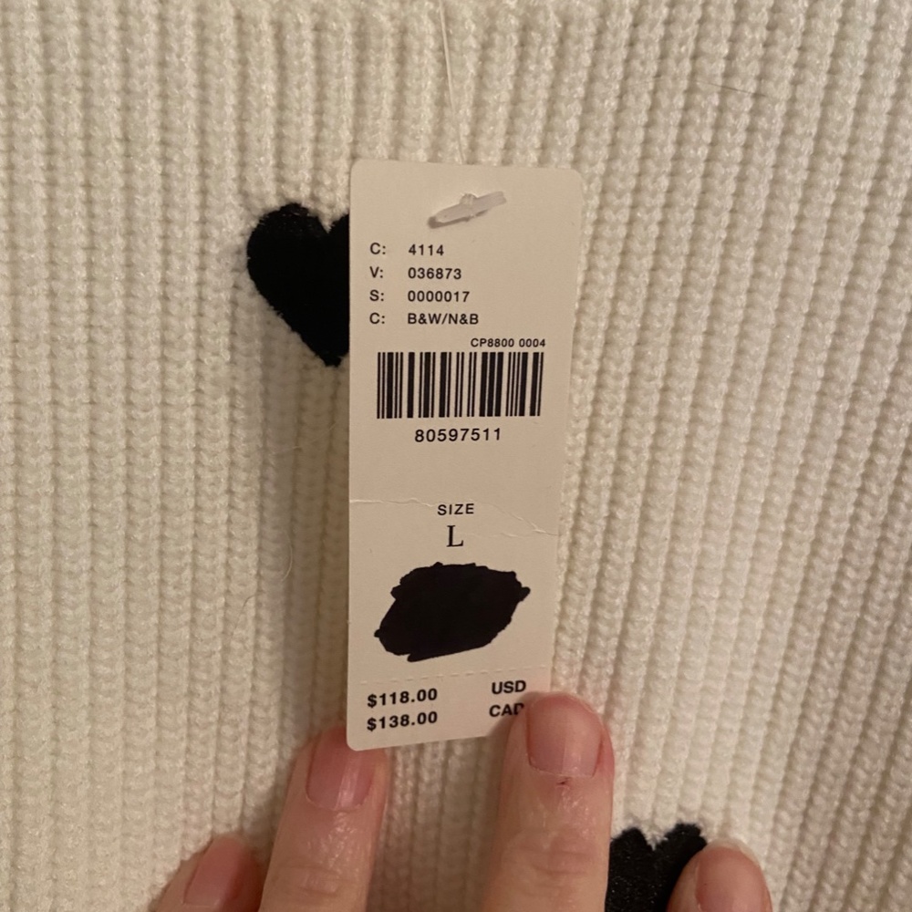 Anthropologie sweater hearts black & white women's L never worn NWT lace collar - Picture 6 of 10